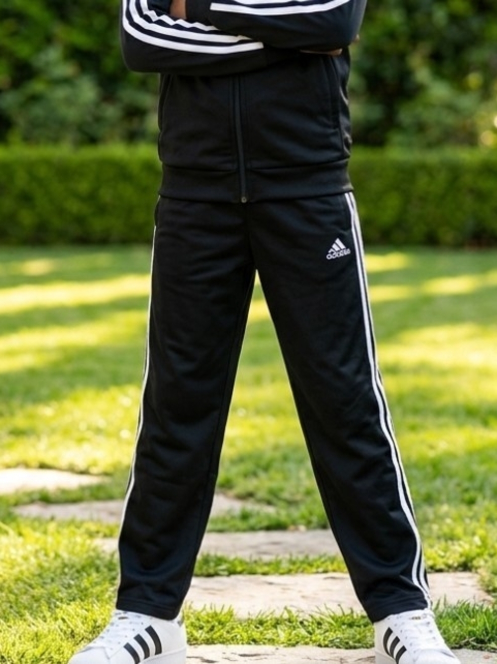 adidas Black Joggers with White Side Stripes